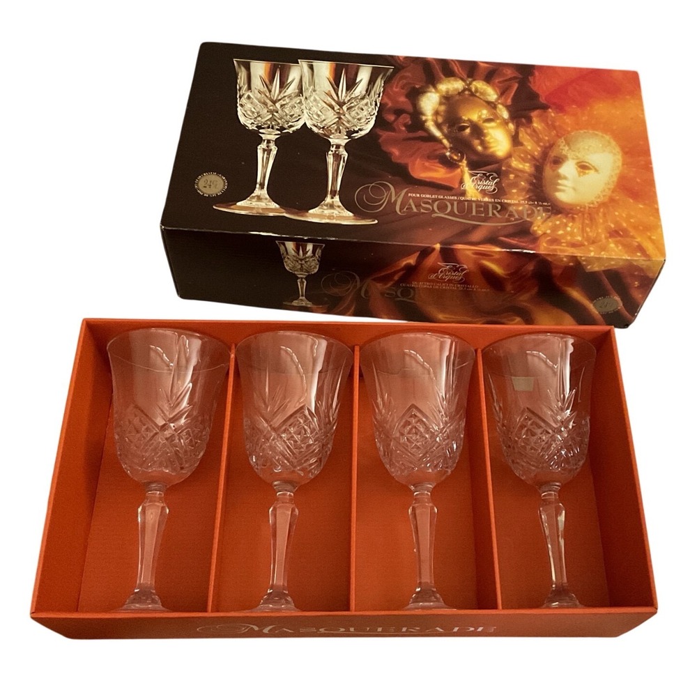 Cristal d Arques Masquerade 24% Lead Crystal Goblet Glasses Setof4 France 8.5oz